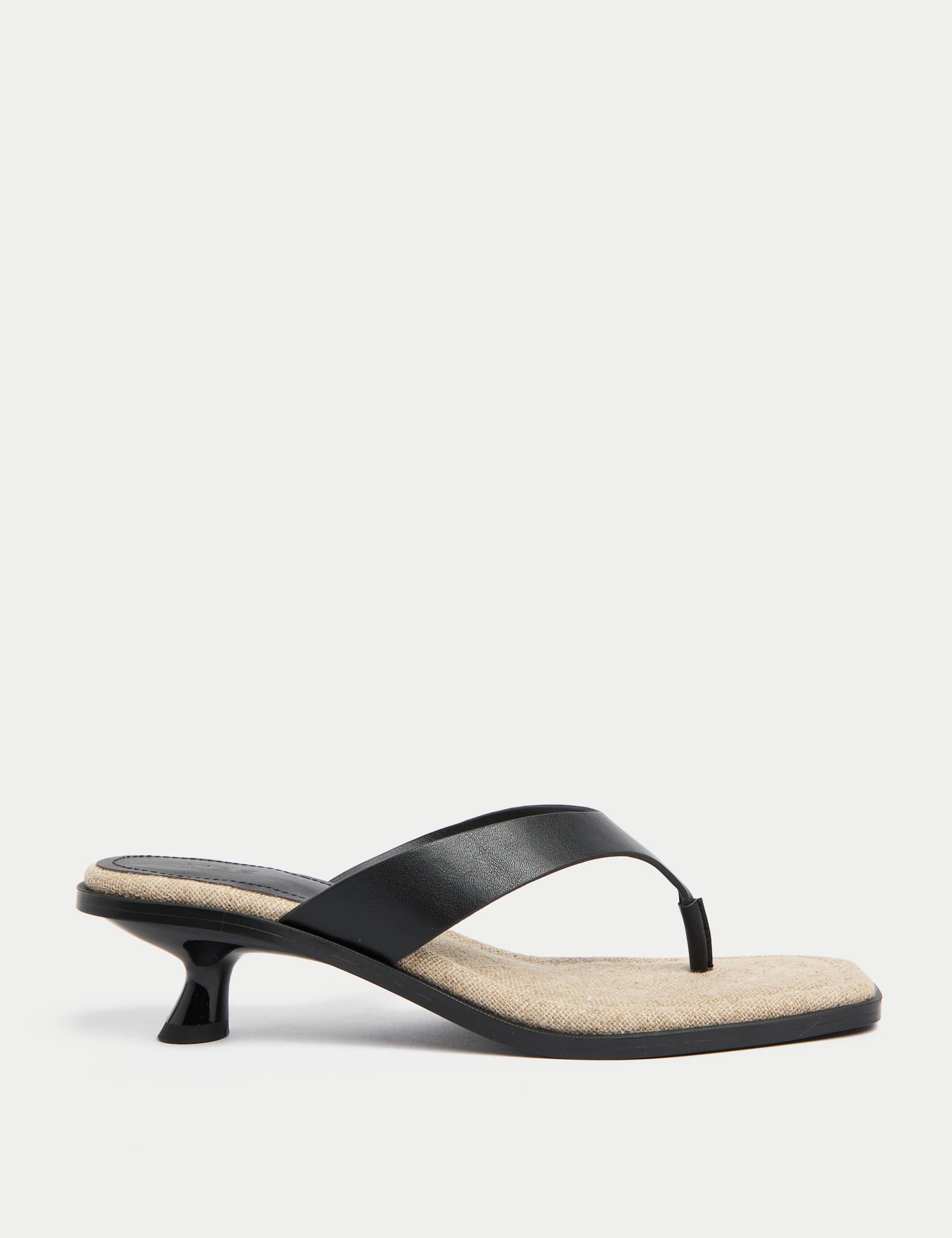 Toe Post Kitten Heel Square Toe Sandals