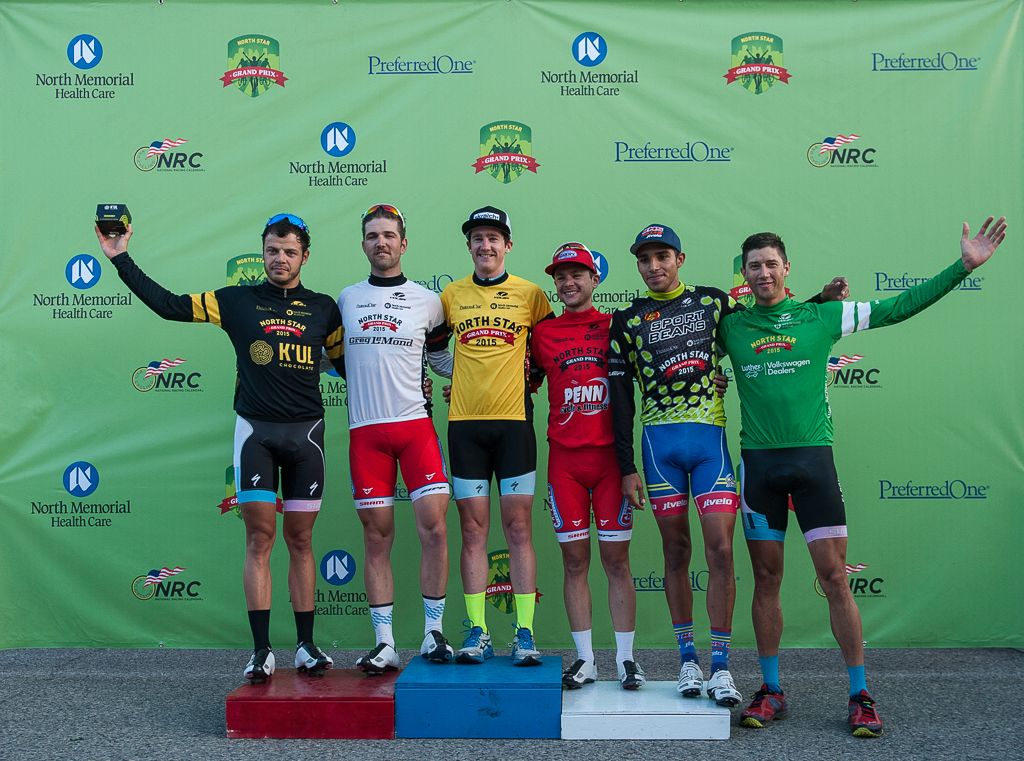 All the leaders jerseys after stage 3: K'ul Chocolate Sprinters Jersey Stefan Rothe (Elbowz Racing), Greg LeMond Best Young Rider Tobin Ortenblad (California Giant/Specialized), Northstar GP Leader Ben Hill (Donkey Label Racing), Penn Cycle Most Aggressive Rider Stefano Barberi (California Giant/Specialized), Sports Beans King of the Hills Ulises Castillo (KHS-Maxxis-JLVelo), Luther VW Top Amateur Colin Strickland (Elbowz Racing)