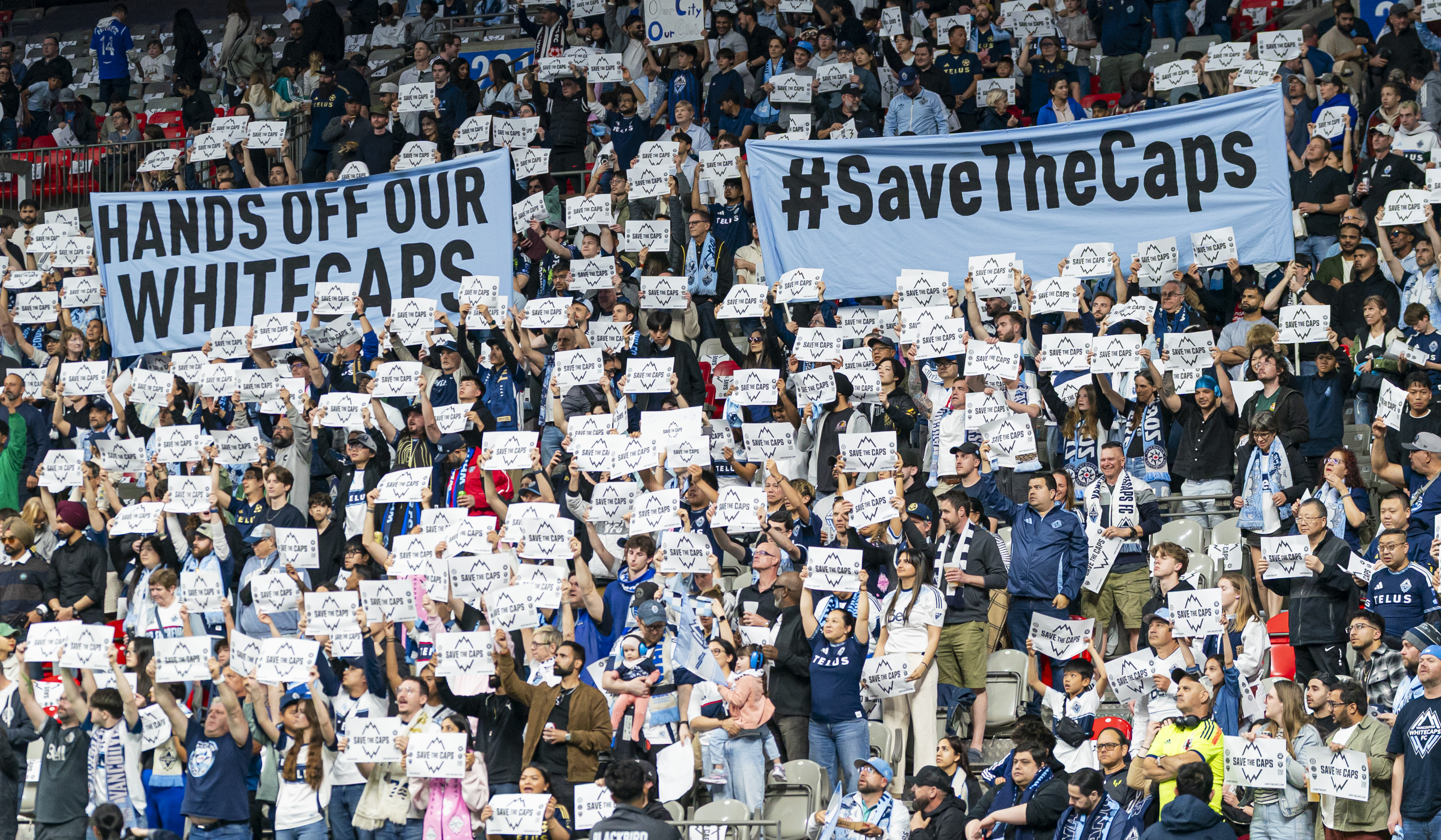 Vancouver Whitecaps protest against the potential relocation of their club on the street and in the stadium as part of the Save The Caps movement