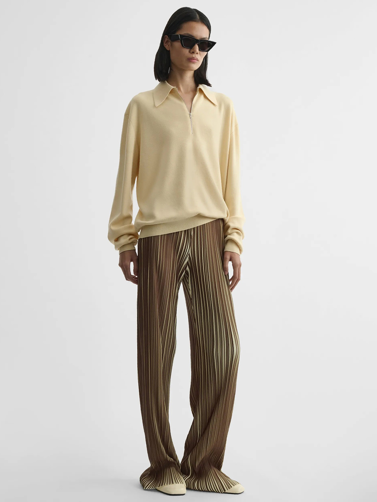 Razor Pleat Trousers | Khaki Polyester
