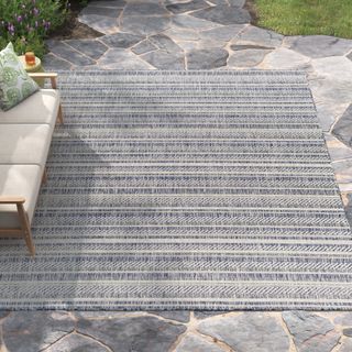 Valentin Striped Blue and Charcoal Indoor/outdoor Area Rug