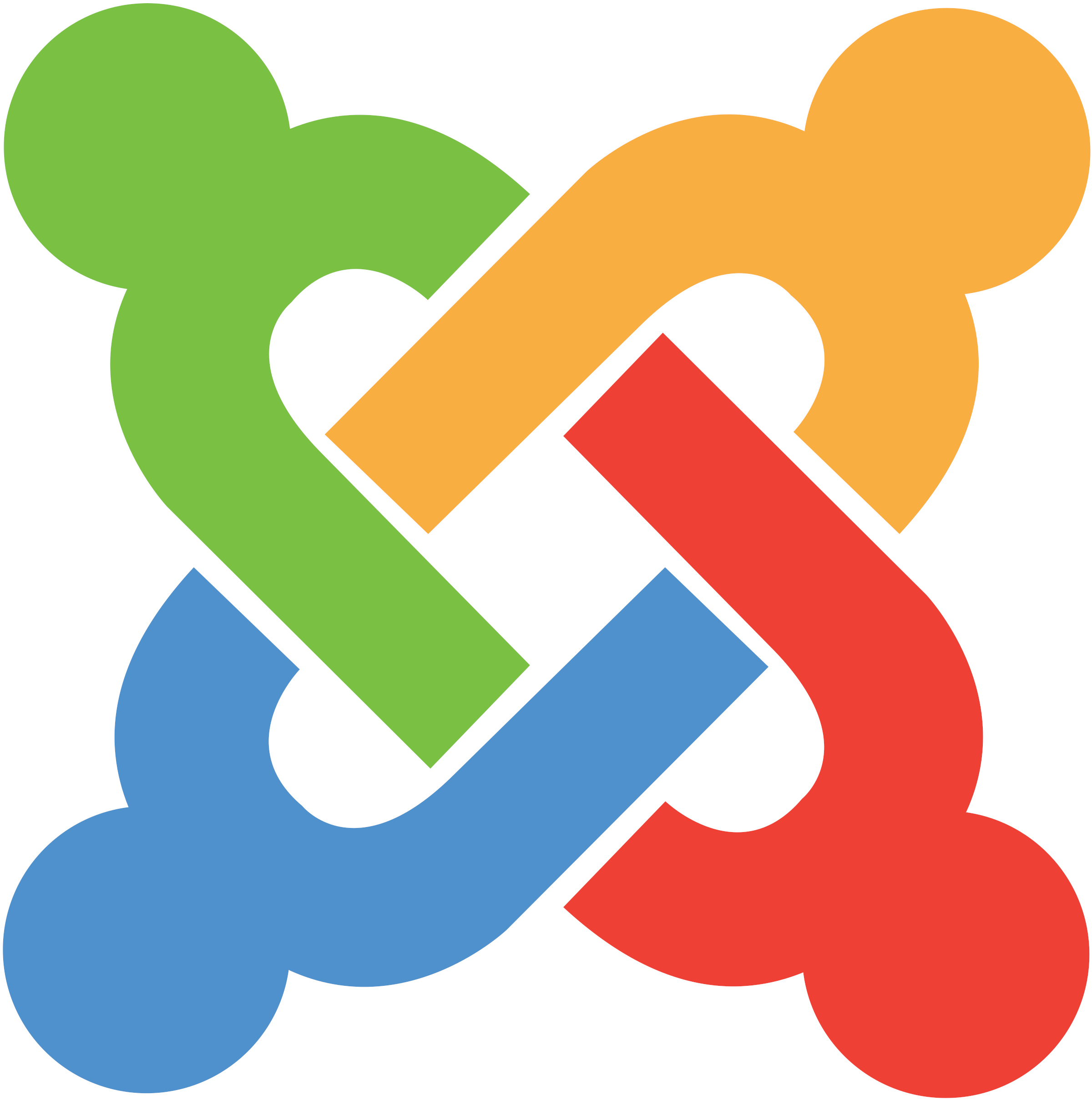 Joomla logo interlocking coloured shapes on white background