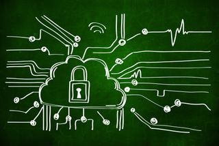 Drawing of a cloud with a padlock in the middle on a green background