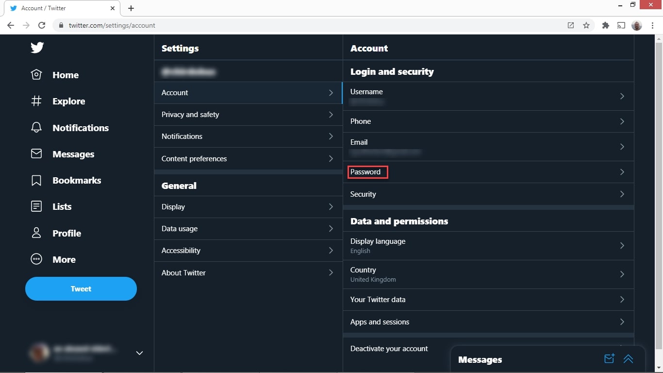 Twitter password