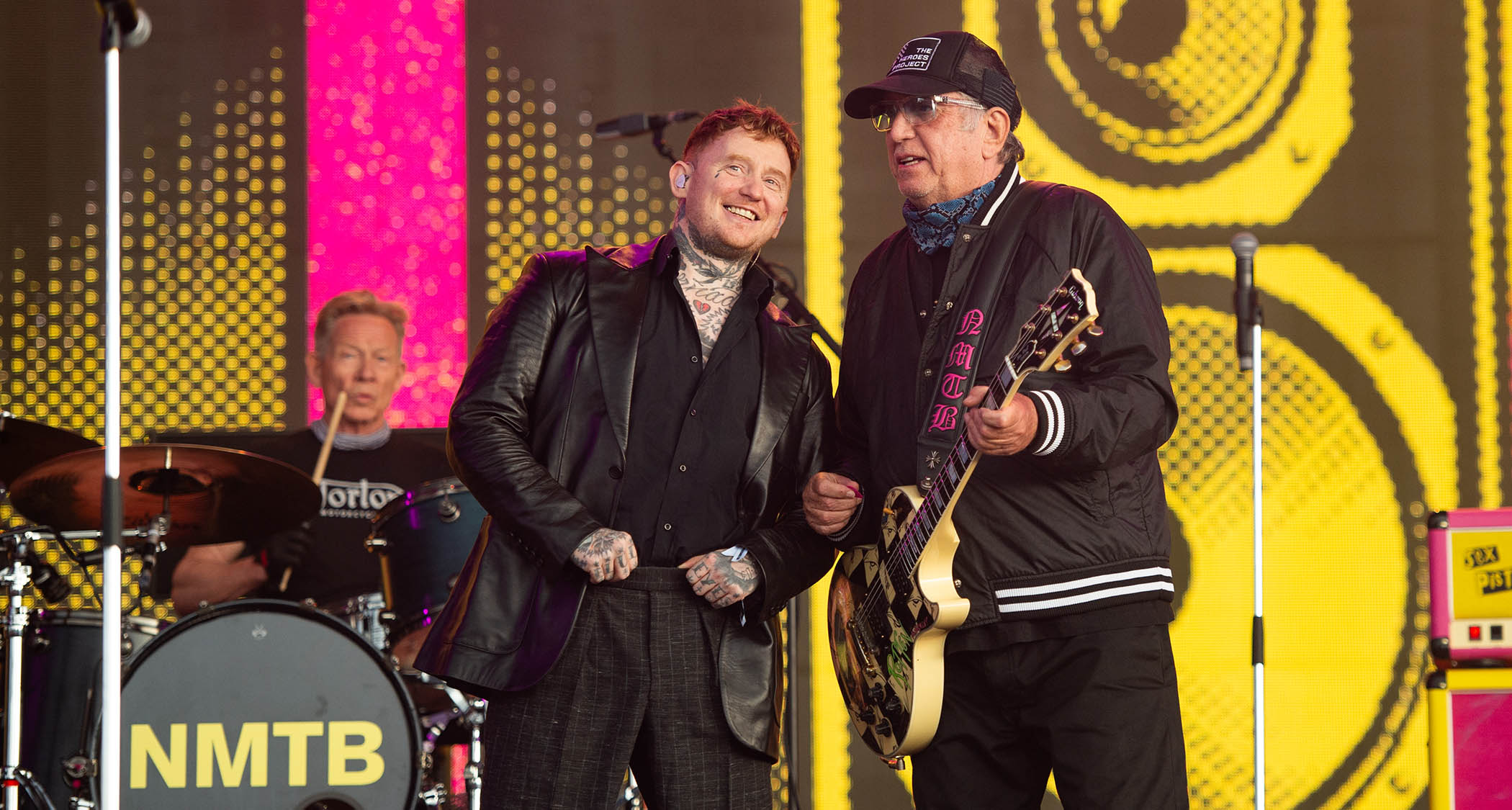 Frank Carter and Steve Jones onstage with the Sex Pistols at Download 2025.
