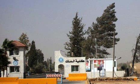 Traffic barriers stand at the entrance of King Hussein Air Base in Mafraq, Jordan, where Syrian fighter pilot Col. Hassan Hammadeh landed his MiG-21 warplane and asked for political asylum.