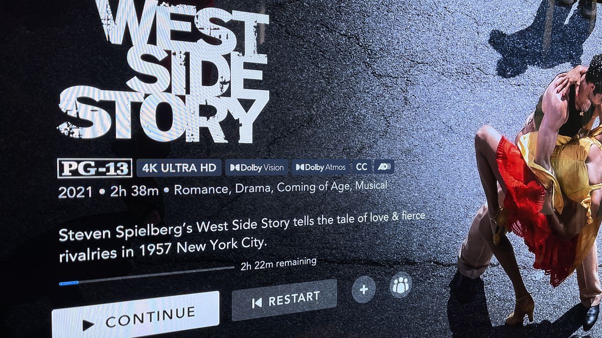 The details screen for West Side Story on Disney Plus