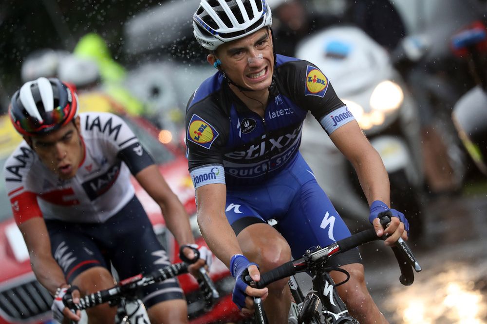 Julian Alaphilippe rides off the front with Jarlinson Pantano during stage 20 at the Tour de France.