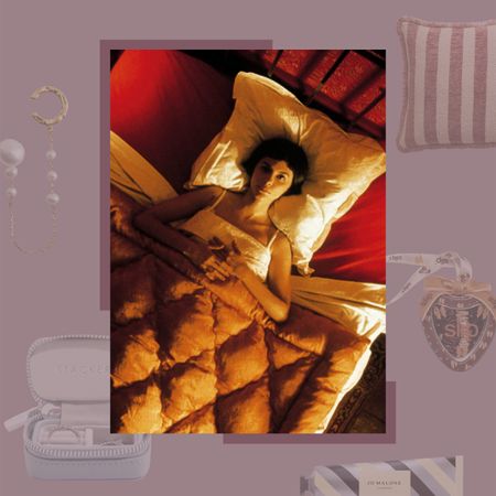 image of Audrey Tautou in Am&eacute;lie with gift guide products around it