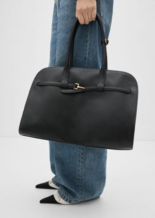 MANGO Leather Shopper Bag With Buckle 