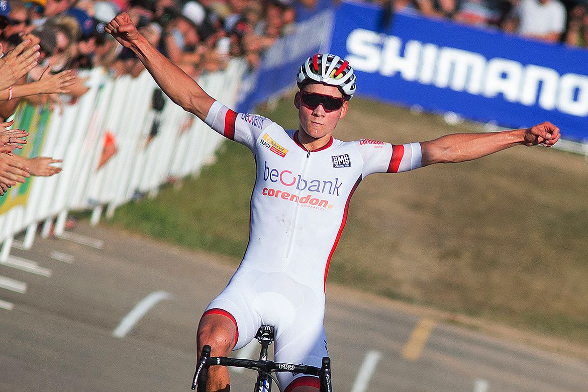Mathieu van der Poel (Beobank-Corendon) celebrates his World Cup win