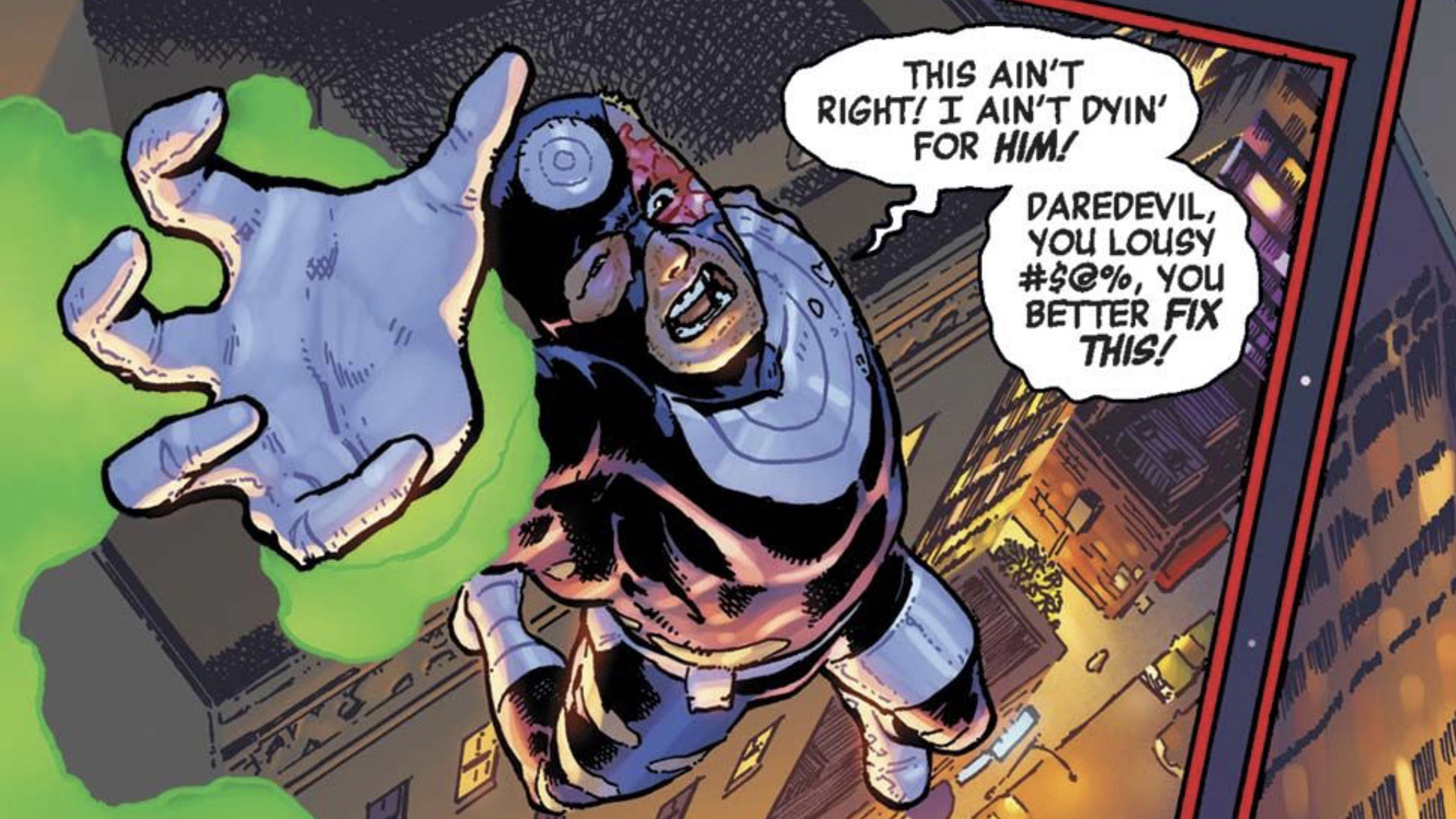 Bullseye falling through the air, begging for help