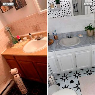before and after image of bathroom