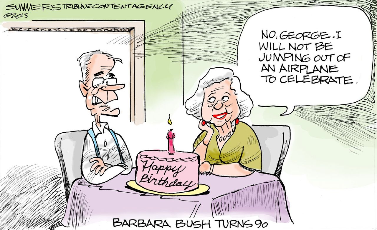 Editorial cartoon Barbara Bush Birthday