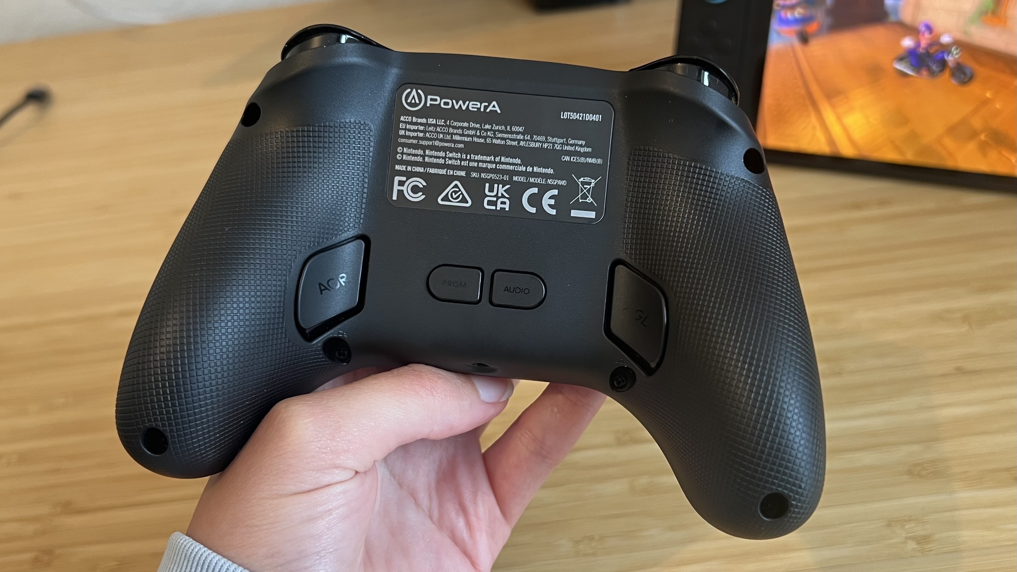 Rear side of PowerA Advantage Nintendo Switch 2 Controller showing grippy texture panels and back buttons