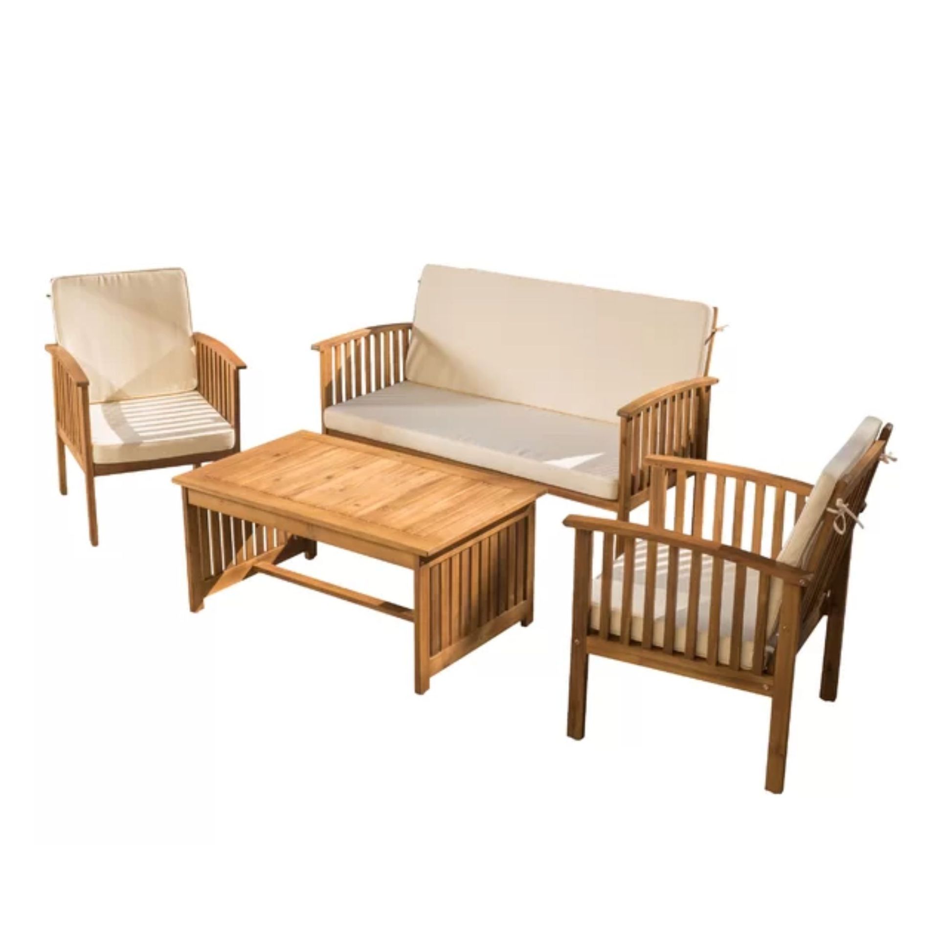 Suite lounge kayu solid Winston Porter untuk 4 orang dengan bantal