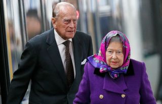 Queen Elizabeth II and Prince Philip, Duke of Edinburgh arrive at King's Lynn station ready for Christmas at Sandringham