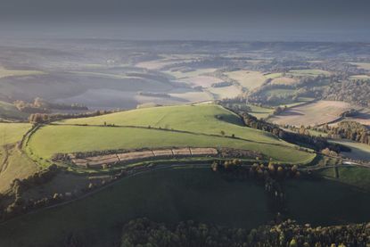 Walbury Hill, to the east of Gallow Down, Berkshire. Aerial Photograph by David Goddard.