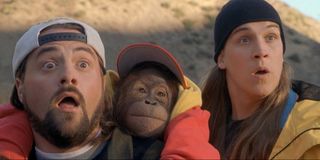 Kevin Smith, Jason Mewes, and a furry friend in Jay and Silent Bob Strike Back