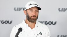 Dustin Johnson speaks at a LIV Golf press conference