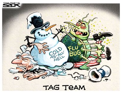 Editorial cartoon U.S. winter cold weather flu