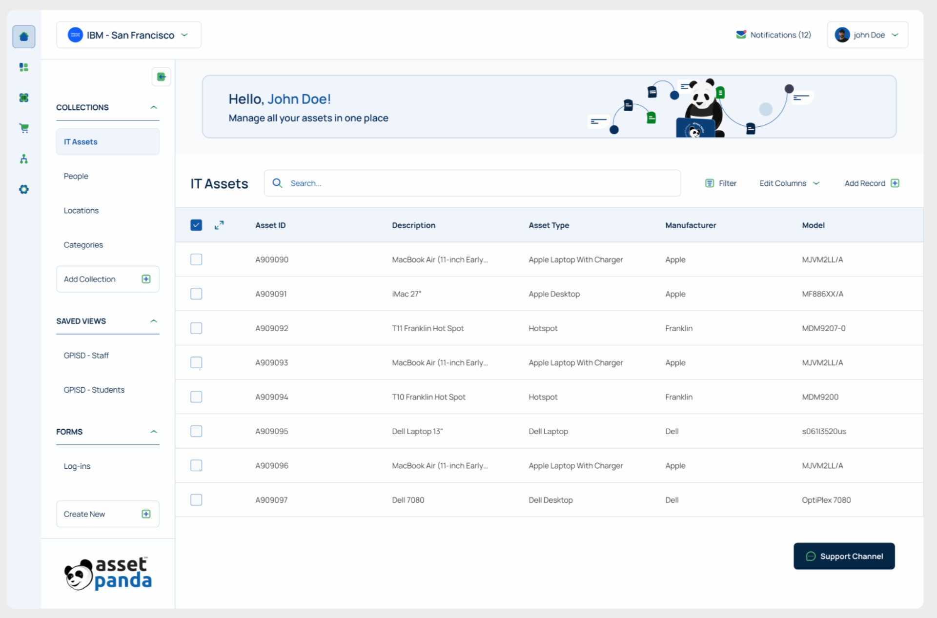 Asset Panda interface