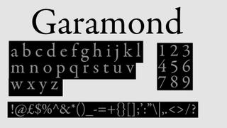 Black and grey text displaying the serif font Garamond on a black and grey background.