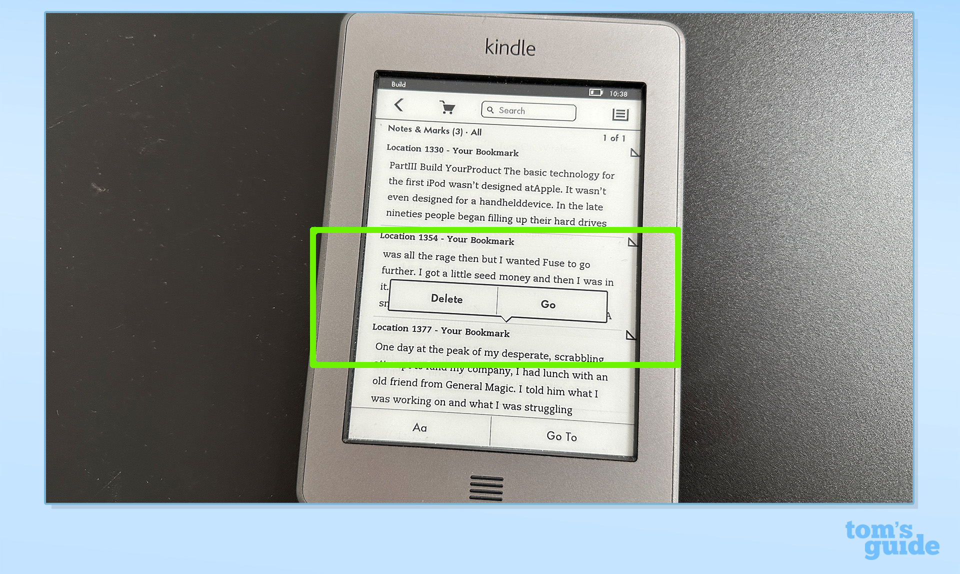 Удаление закладок на Kindle