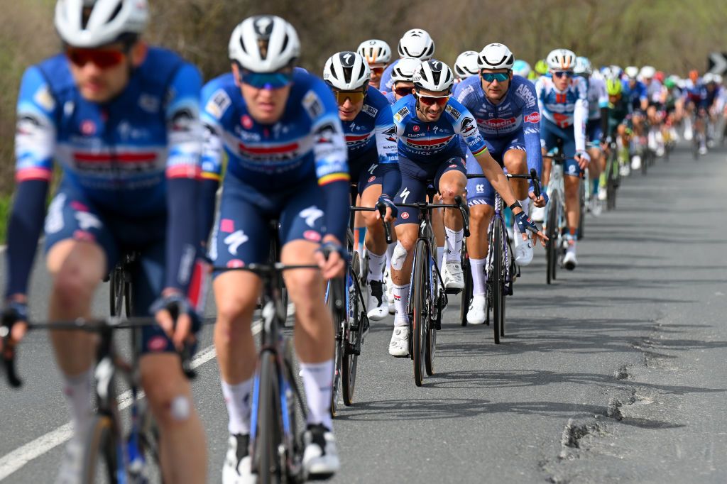 FOLLONICA ITALY MARCH 05 Julian Alaphilippe of France and Team SoudalQuickstep competes during the 59th TirrenoAdriatico 2024 Stage 2 a 198km stage from Camaiore to Follonica UCIWT on March 05 2024 in Follonica Italy Photo by Tim de WaeleGetty Images