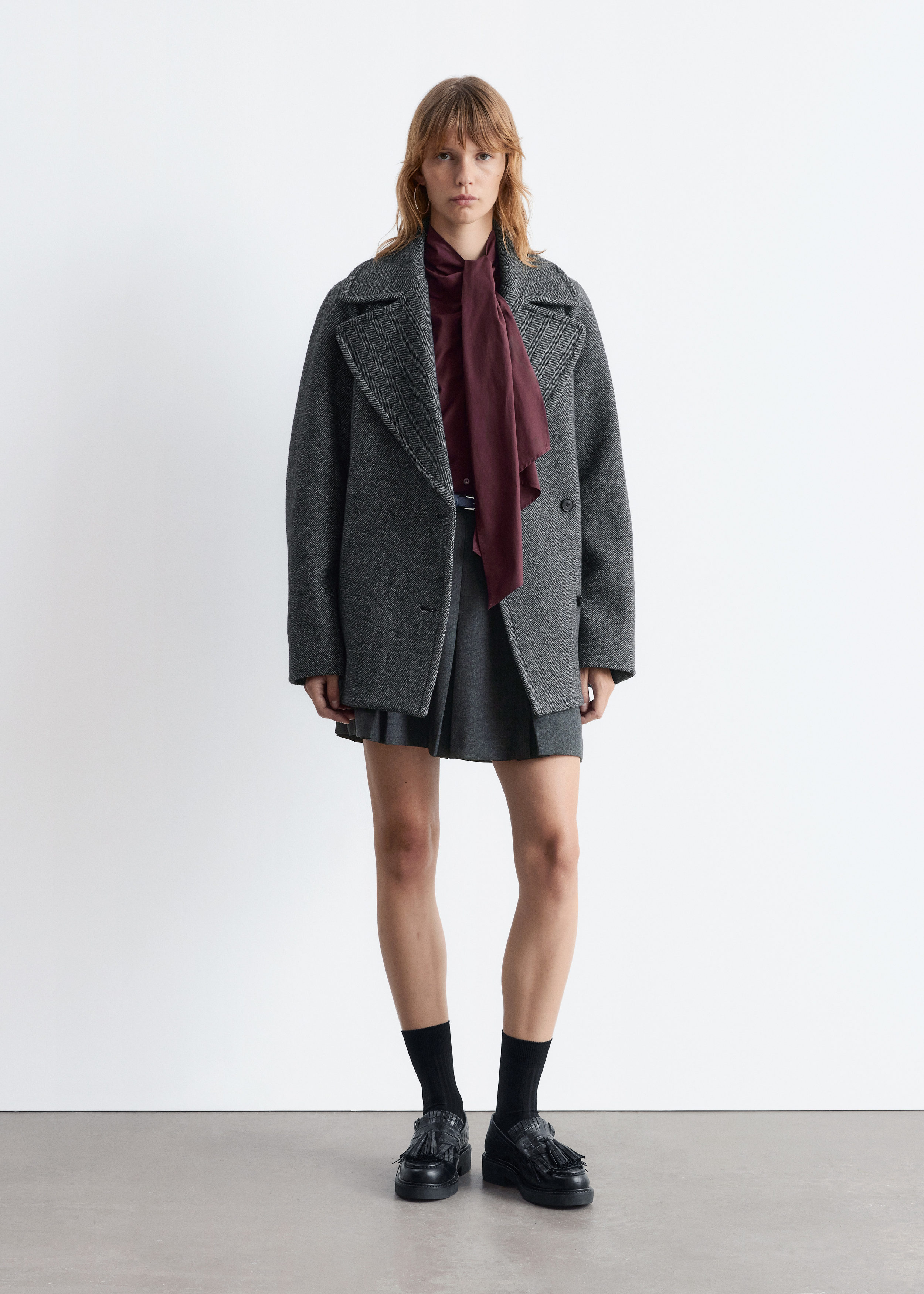 Short Double-Breasted Wool Coat