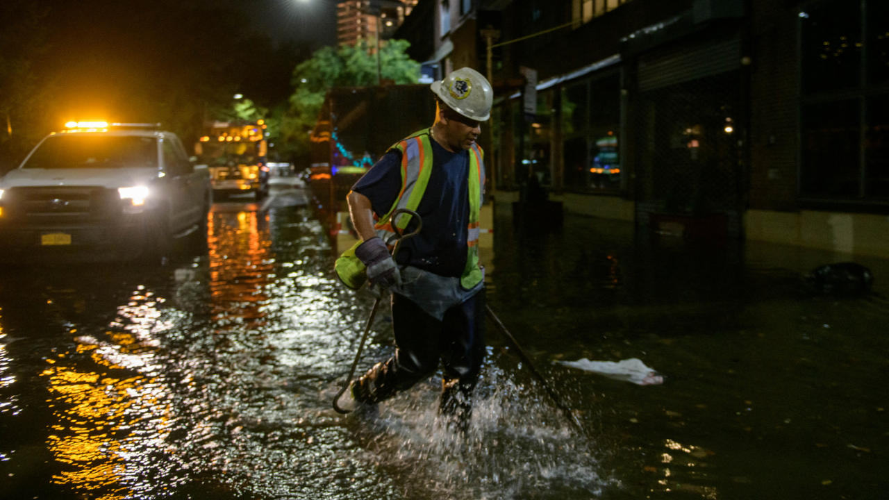 Flooded street in Brooklyn, New York