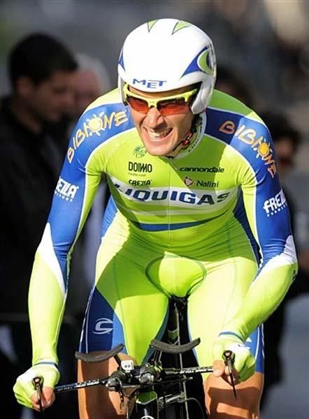 Ivan Basso (Liquigas) time trialing not very long after the Giro d'Italia.