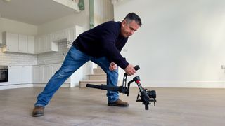 DJI RS 4 Pro gimbal with a camera attached in use