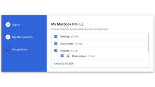 Screenshot of Google Backup & Sync settings to auto backup files on a MacBook Pro