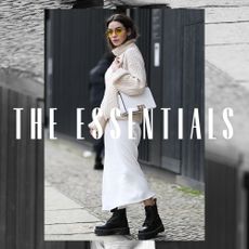 The Essentials text overlayed over a photo of a woman wearing a slip skirt