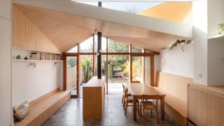 extension with contemporary double sided fireplace