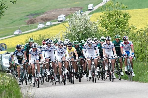Race leader Nacer Bouhanni and his FDJ-BigMat teammates at the head of the peloton.