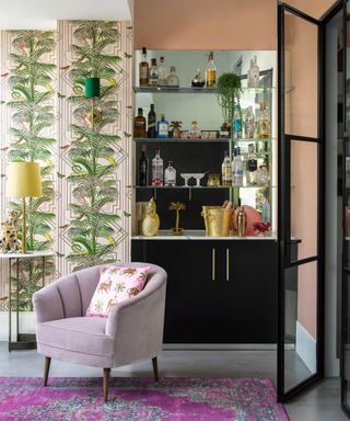 A living room wall lighting idea by Pooky with Monique Table lamp in brass, £160 with 36cm tall tapered shade in Buttercup velvet