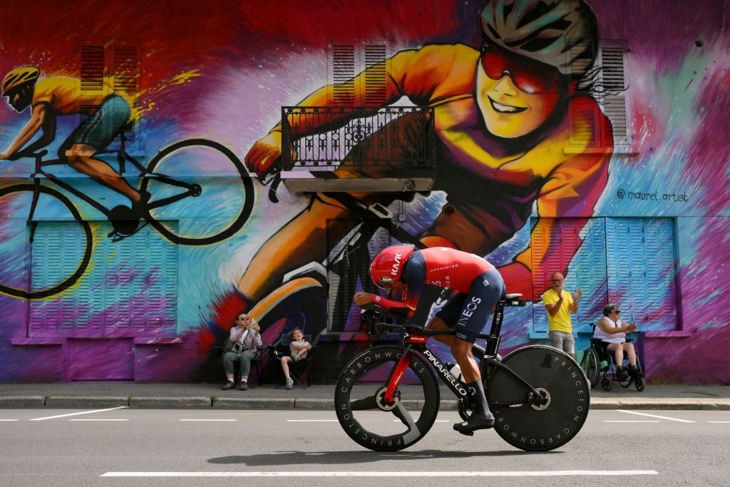 COMBLOUX FRANCE JULY 18 Egan Bernal of Colombia and Team INEOS Grenadiers sprints during the stage sixteen of the 110th Tour de France 2023 a 224km individual climbing time trial stage from Passy to Combloux 974m UCIWT on July 18 2023 in Combloux France Photo by David RamosGetty Images