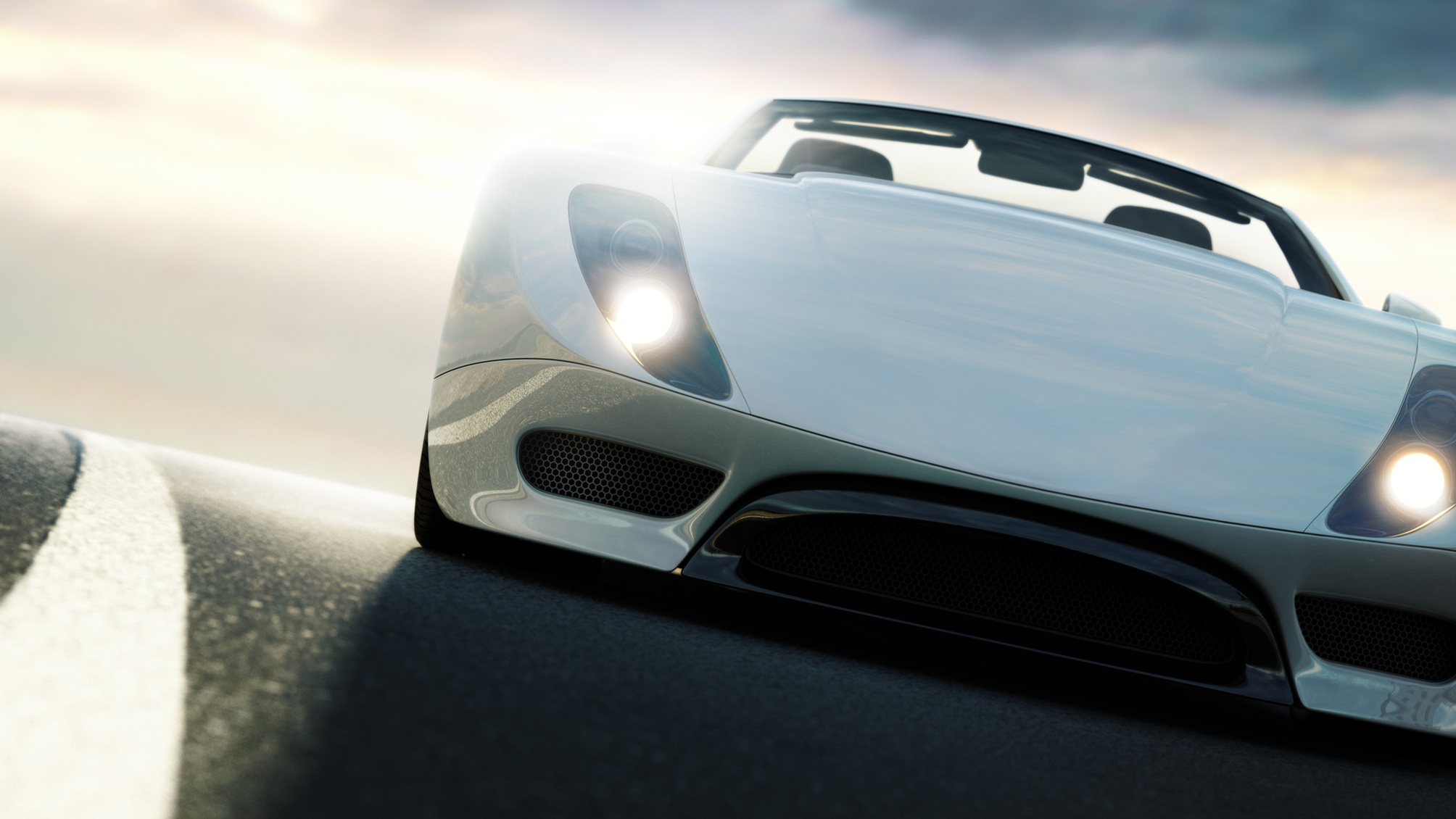 Nondescript white sports car.