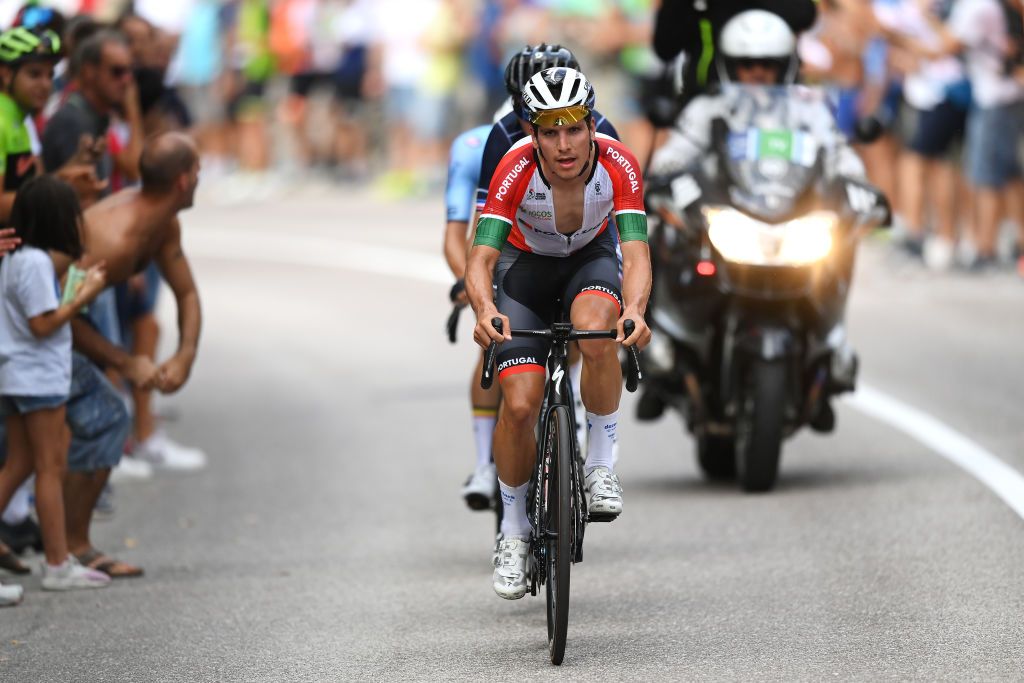 TRENTO ITALY SEPTEMBER 12 Joao Almeida of Portugal competes in the chase group during the 27th UEC Road Cycling European Championships 2021 Elite Mens Road Race a 1792km race from TrentoPiazza Duomo to TrentoPiazza Duomo UECcycling on September 12 2021 in Trento Italy Photo by Justin SetterfieldGetty Images