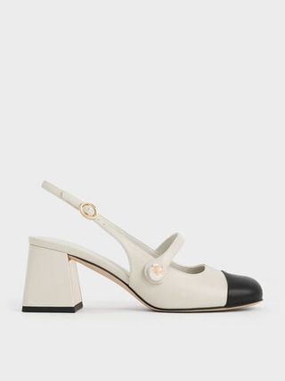 Lange, mit Perlen verzierte Slingback-Pumps