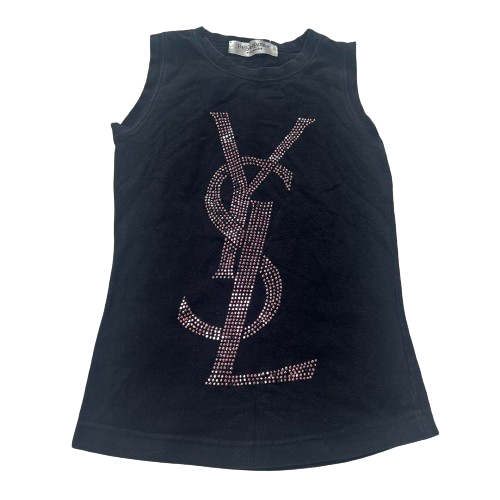 Yves Saint Laurent Tank Top Women's Rhinestone Logo Black Sleeveless