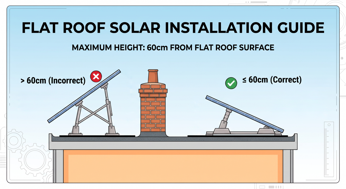 Diagram illustrating the height limits for solar panels on a flat roof