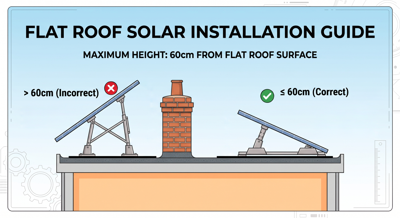 Diagram illustrating the height limits for solar panels on a flat roof