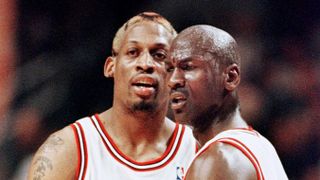 michael jordan dennis rodman, michael jordanr of the chicago bulls pulls teammate dennis rodman away after rodman was called for a technical foul 27 may during the first half of game five of the nba eastern conference finals at the united center in chicago, il the series is tied 2 2 afp photojeff haynes photo by jeff haynes afp photo credit should read jeff haynesafp via getty images