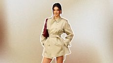 Kendall Jenner in trench coat on ombre background