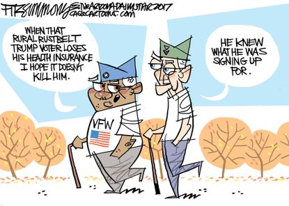 Political cartoon U.S. Trump voters health insurance