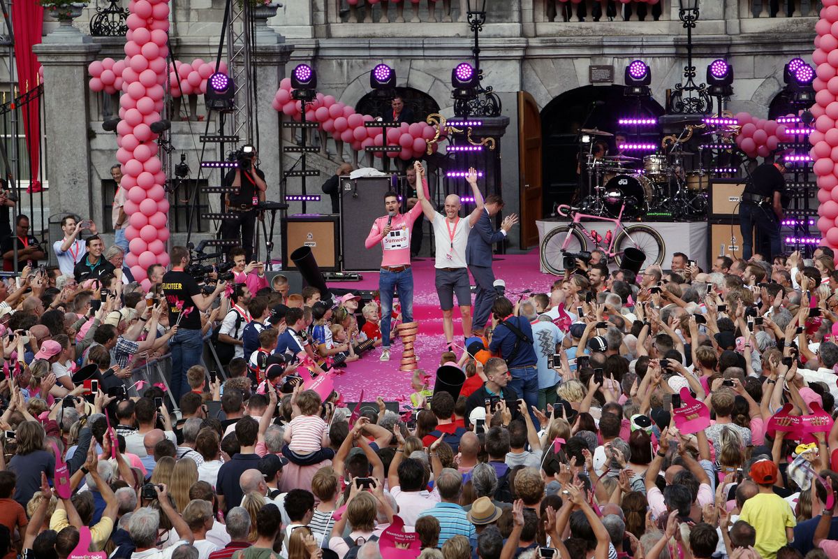 The celebration for Tom Dumoulin in Maastricht included Jos van Emden