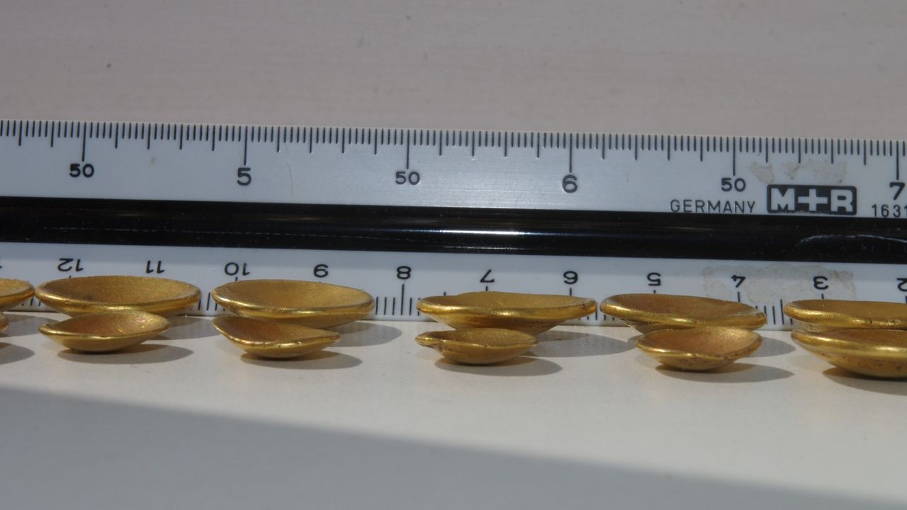 A selection of the cup-shaped Celtic gold coins from Brandenburg, Germany.
